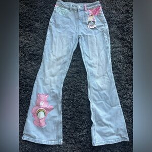 NWT Girls Justice Size 12 Care Bears Flare Denim Jeans Cheer Bear So Cute!